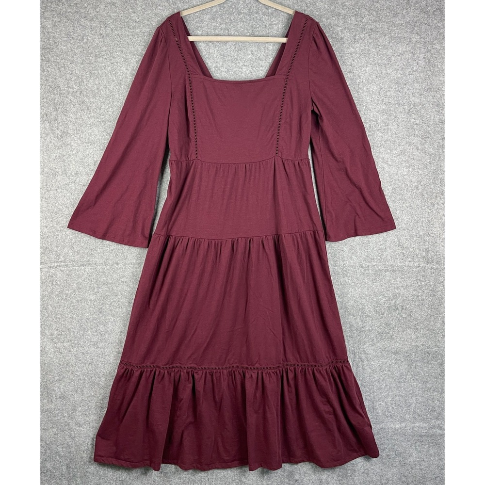 Earthbound Tiered Maxi Dress Womens Large Burgundy Renaissance Cottage Peasant